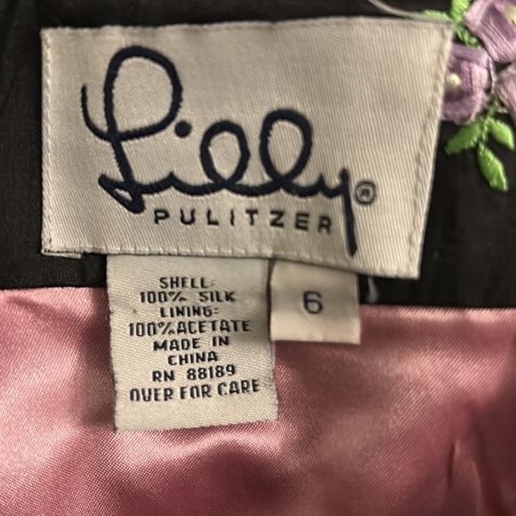 Lilly Pulitzer Vintage Black Silk Embroidered Floral Pants - 6 - Picture 8 of 8